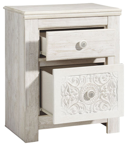 Paxberry - Two Drawer Night Stand - Whitewash by Ashley – view 4