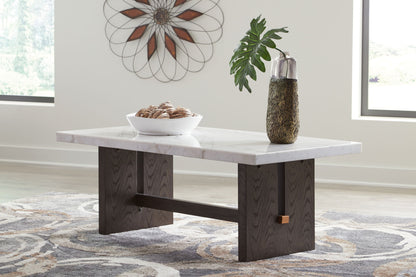 Burkhaus - Rectangular Cocktail Table - White / Dark Brown by Ashley – view 3