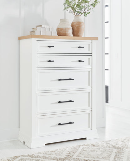 Ashbryn - Five Drawer Chest - White / Natural – view 3