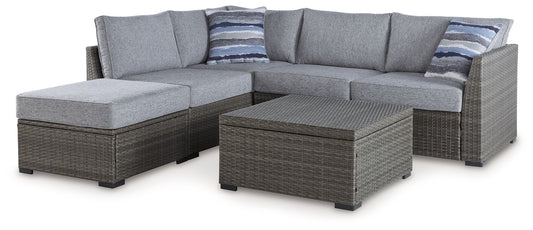Petal Road - Loveseat Sectional, Ottoman, Table Set (Set of 4) - Gray by Ashley – 4 Piece Outdoor Sets