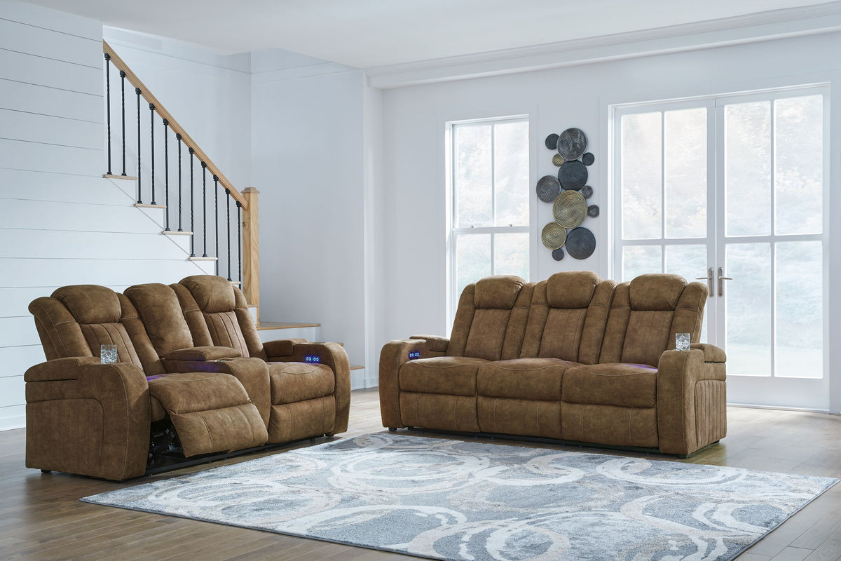 Wolfridge - 2 Pc. - Power Reclining Sofa, Power Reclining Loveseat With Console - Brindle by Ashley – Reclining Sofas & Loveseats