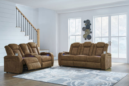 Wolfridge - 2 Pc. - Power Reclining Sofa, Power Reclining Loveseat With Console - Brindle by Ashley – Reclining Sofas & Loveseats