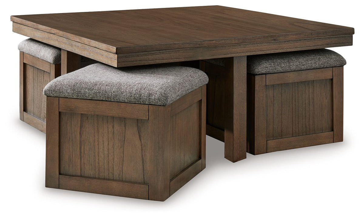 Boardernest - Cocktail Table With 4 Stools (Set of 5) - Brown by Ashley – view 4