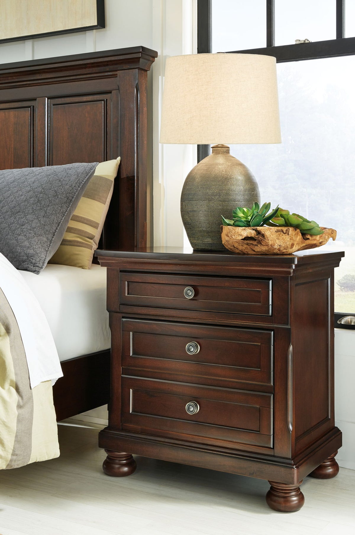Porter - Two Drawer Night Stand - Dark Brown by Ashley – view 3