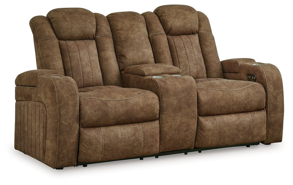 Wolfridge - Power Reclining Loveseat With Console /Adj Hdrst - Brindle by Ashley – Reclining Loveseats
