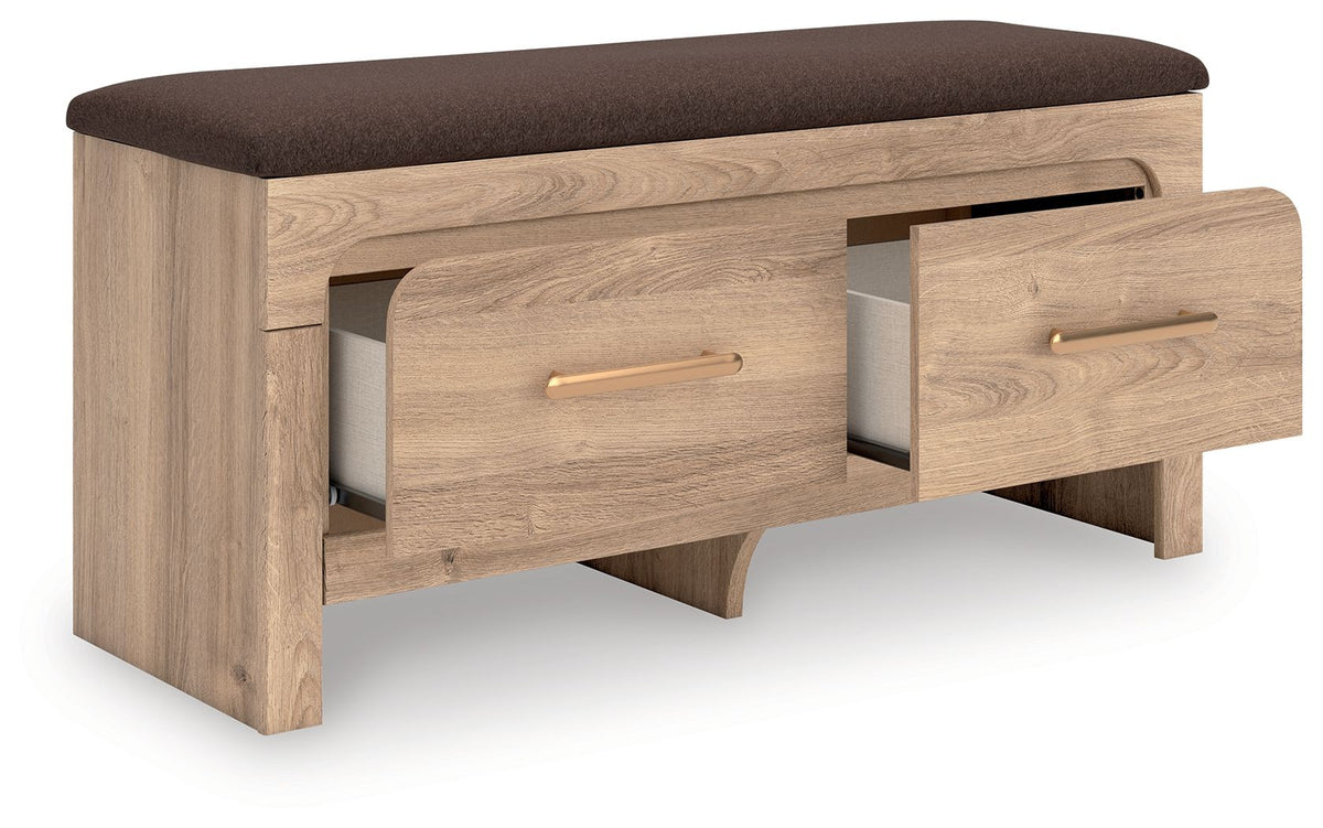 Kinlanni - Bedroom Upholstered Storage Bench - Tan / Brown by Ashley – view 3