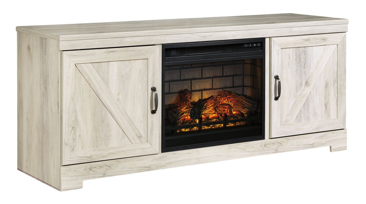 Bellaby - 63" TV Stand With Faux Firebrick Fireplace Insert - Whitewash by Ashley – Fireplace TV Stands