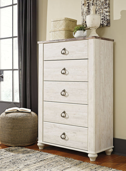 Willowton - Five Drawer Chest - Brown / Beige / White by Ashley – view 4
