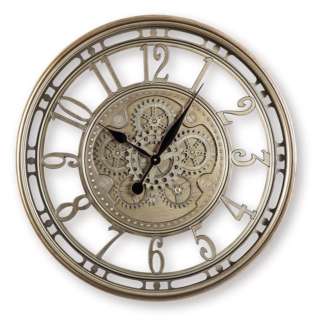 Gilover - Wall Clock - Champagne Finish by Ashley – Wall Clocks