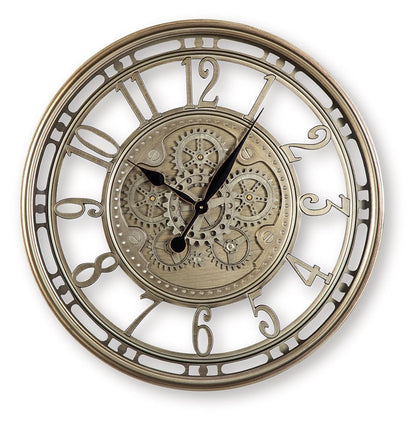 Gilover - Wall Clock - Champagne Finish by Ashley – Wall Clocks