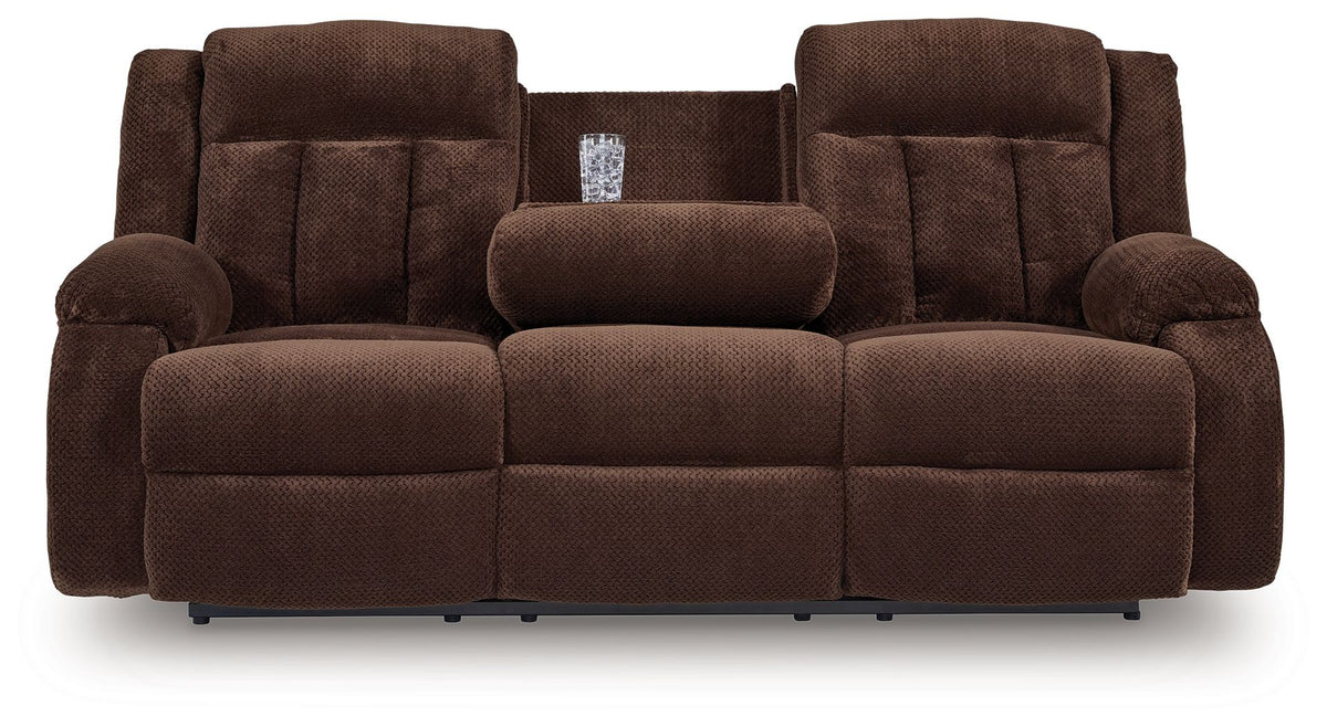 Free Wake - Reclining Power Sofa With Drop Down Table - Chocolate by Ashley – view 4