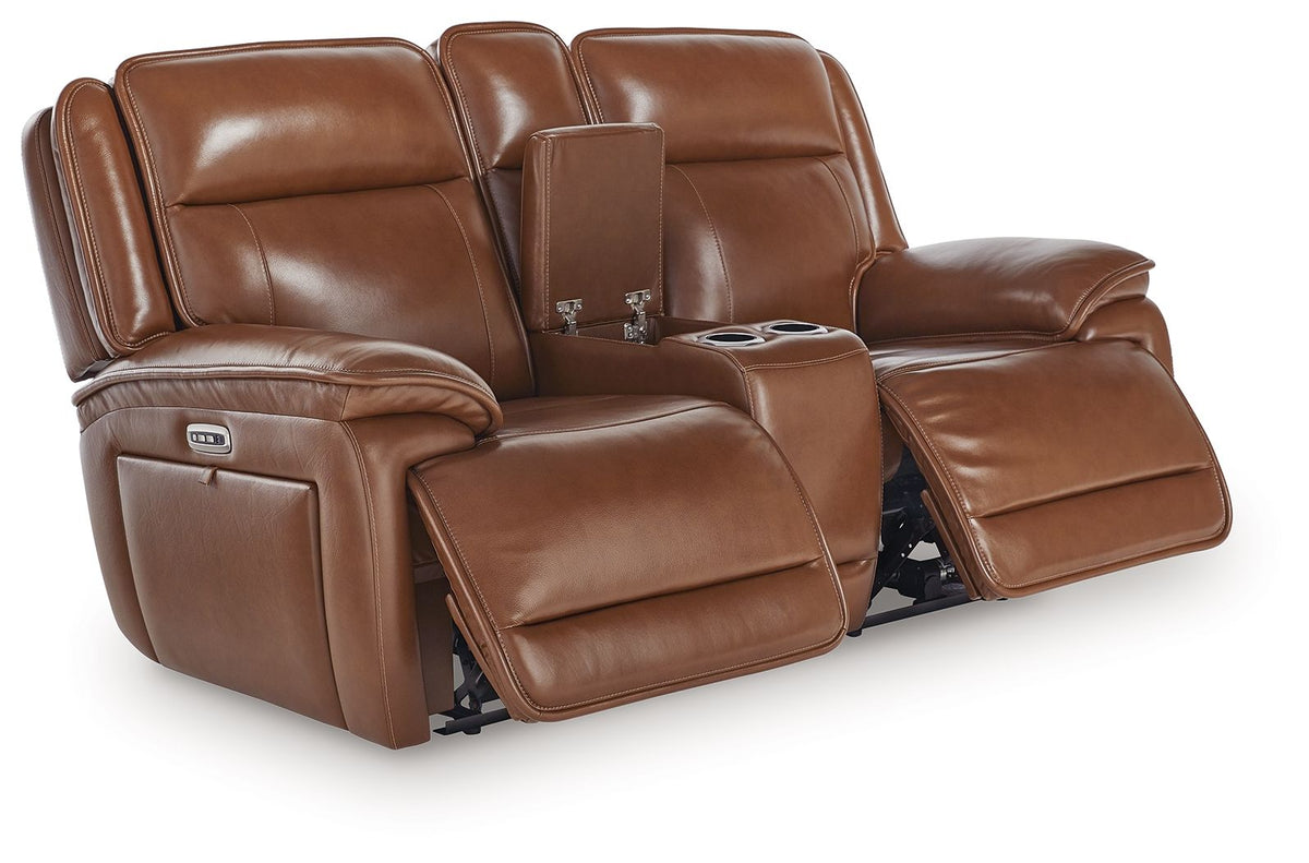 Healy Pier - Power Reclining Loveseat With Console / Adj Headrest - Chocolate by Ashley – view 3