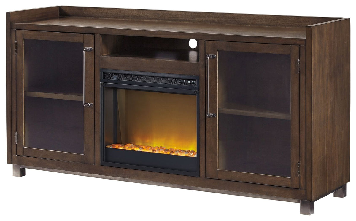 Starmore - 70" TV Stand With Glass/Stone Fireplace Insert - Brown by Ashley – Fireplace TV Stands