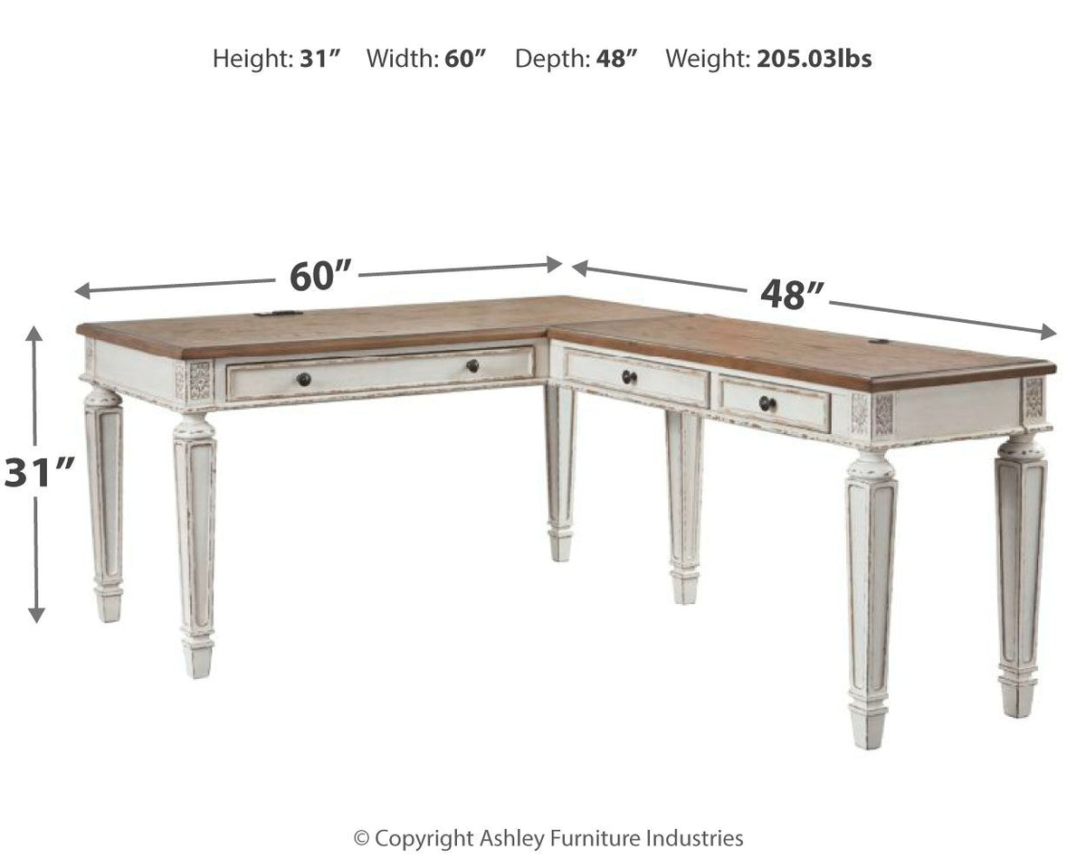 Realyn - Home Office L Shaped Desk - White / Brown by Ashley – view 3