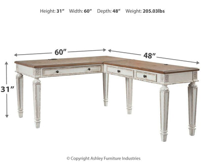 Realyn - Home Office L Shaped Desk - White / Brown by Ashley – view 3
