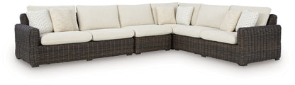 Kimora - 4-Piece Outdoor Sectional - Beige / Dark Brown by Ashley – Stationary Sectionals