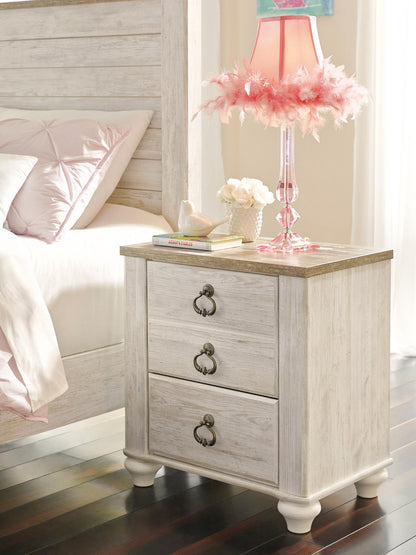 Willowton - Two Drawer Night Stand - Brown / Beige / White by Ashley – view 4
