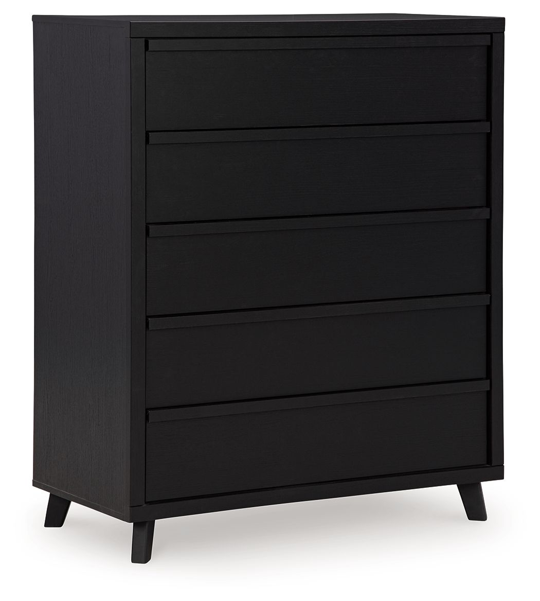 Danziar - Five Drawer Wide Chest - Black by Ashley – Accent Chests