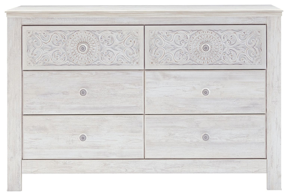 Paxberry - Six Drawer Dresser - Medallion Drawer Pulls - Whitewash by Ashley – view 4