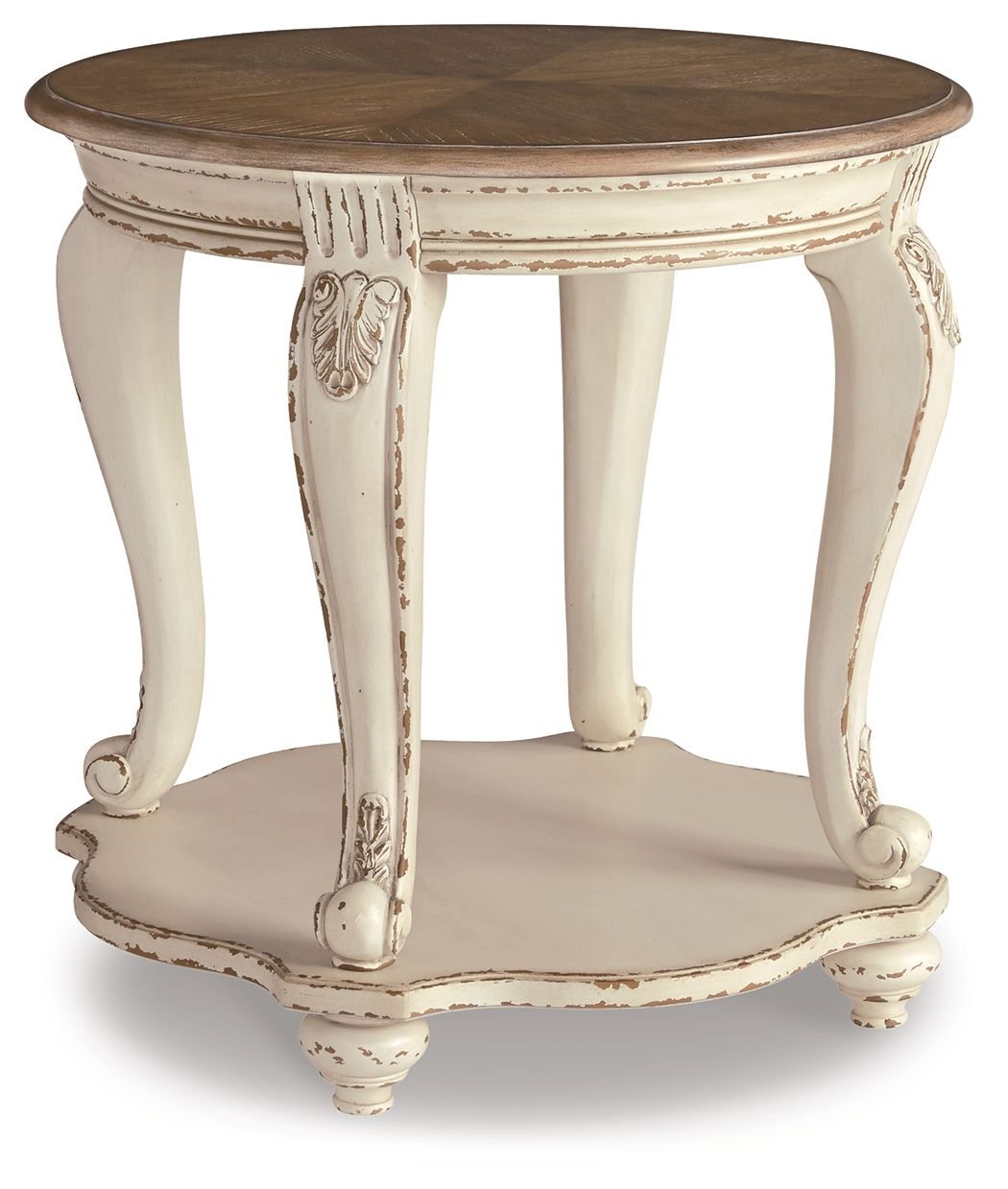 Realyn - Round End Table - White / Brown by Ashley – End Tables