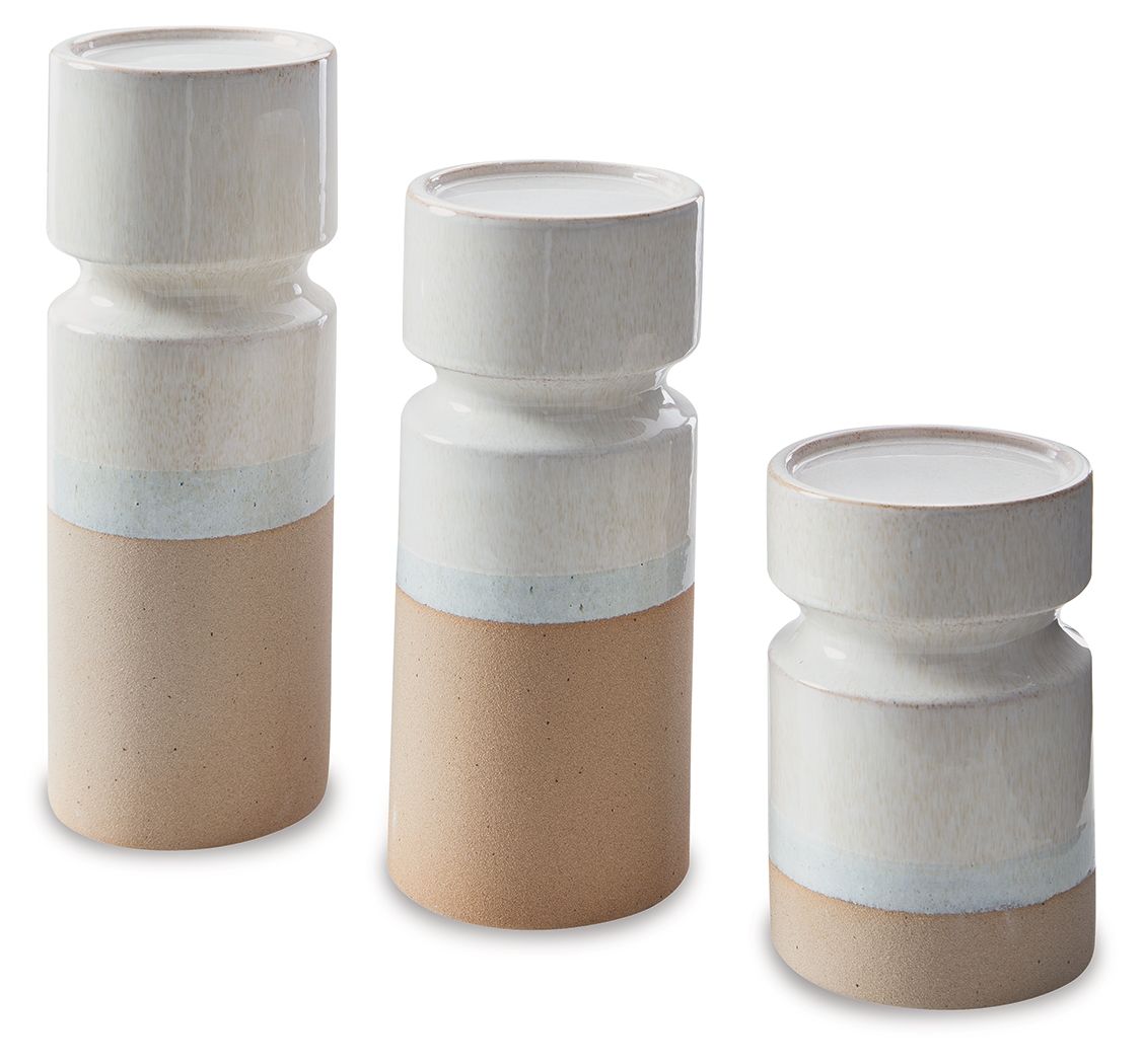 Hurston - Candle Holder Set (Set of 3) - Ivory / Brown by Ashley – Candles & Holders