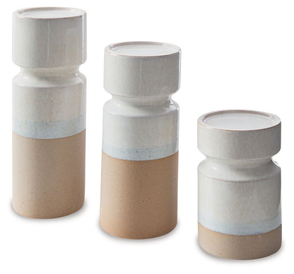 Hurston - Candle Holder Set (Set of 3) - Ivory / Brown by Ashley – Candles & Holders