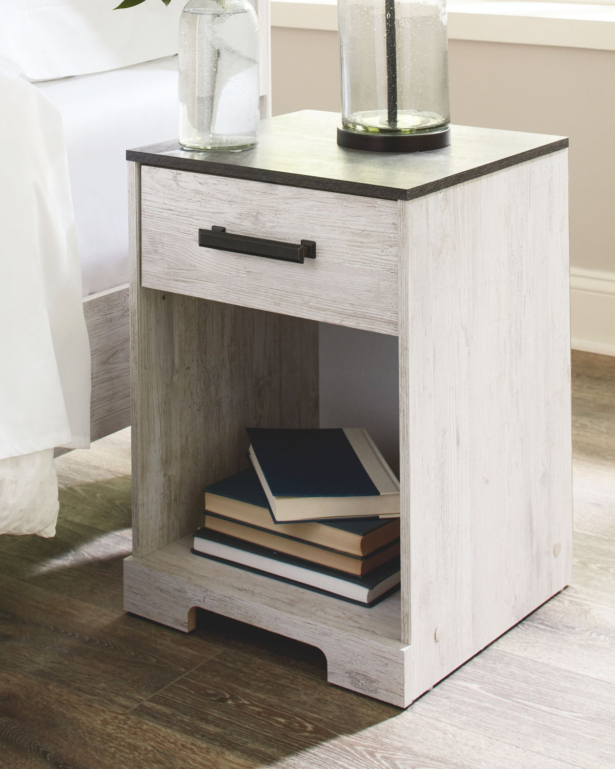 Shawburn - One Drawer Night Stand - Whitewash / Charcoal Gray by Ashley – view 4