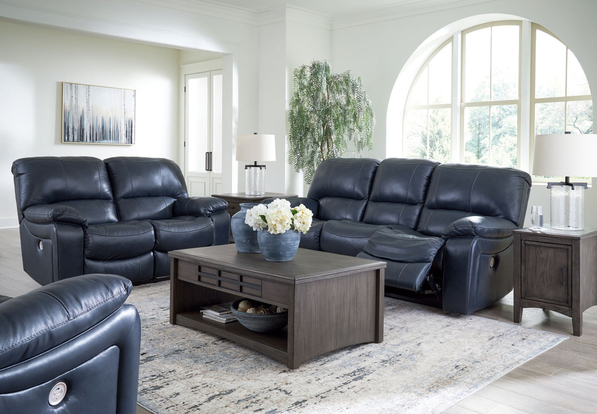 Leesworth - 3 Pc. - Power Reclining Sofa, Power Reclining Loveseat, Power Rocker Recliner - Ocean by Ashley – 3 Piece Living Room Sets