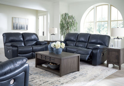 Leesworth - 3 Pc. - Power Reclining Sofa, Power Reclining Loveseat, Power Rocker Recliner - Ocean by Ashley – 3 Piece Living Room Sets