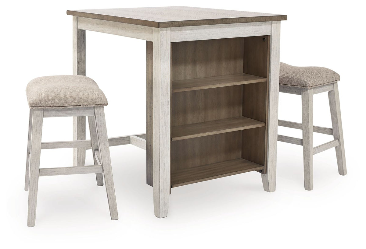 Skempton - RECT DRM Counter TBL Set(Set of 3) - White by Ashley – 3 Piece Dining Room Sets