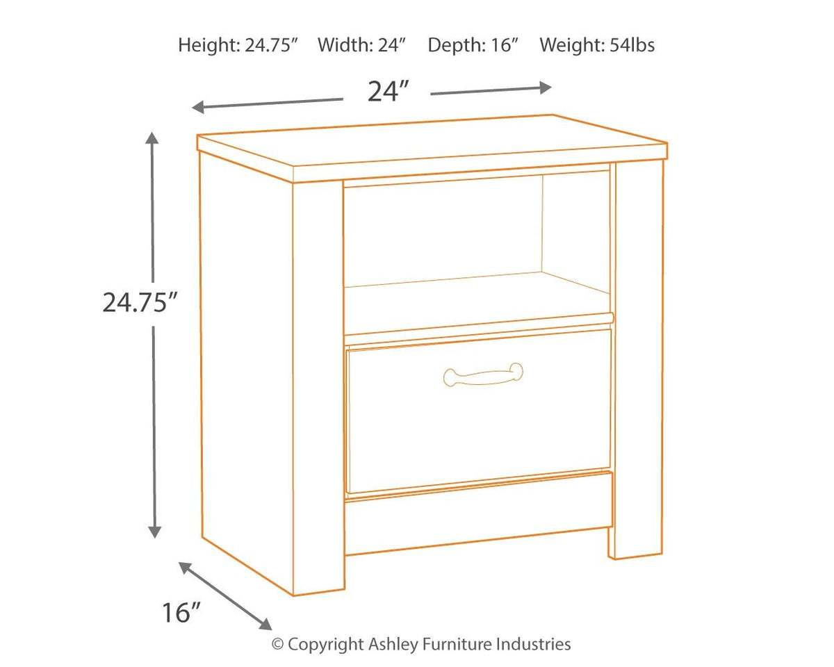 Bellaby - One Drawer Night Stand - Whitewash by Ashley – view 4