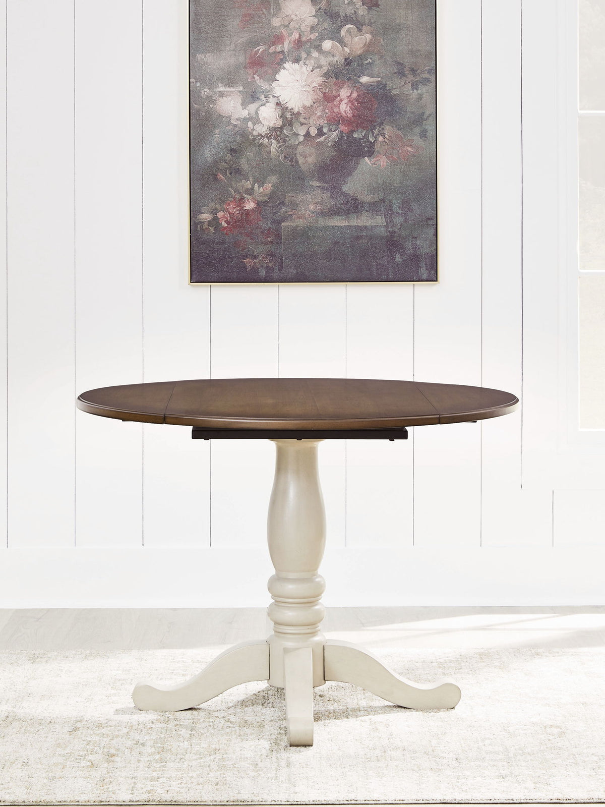 Wirloni - Round Dining Room Drop Leaf Table - Antique White / Brown by Ashley – view 4
