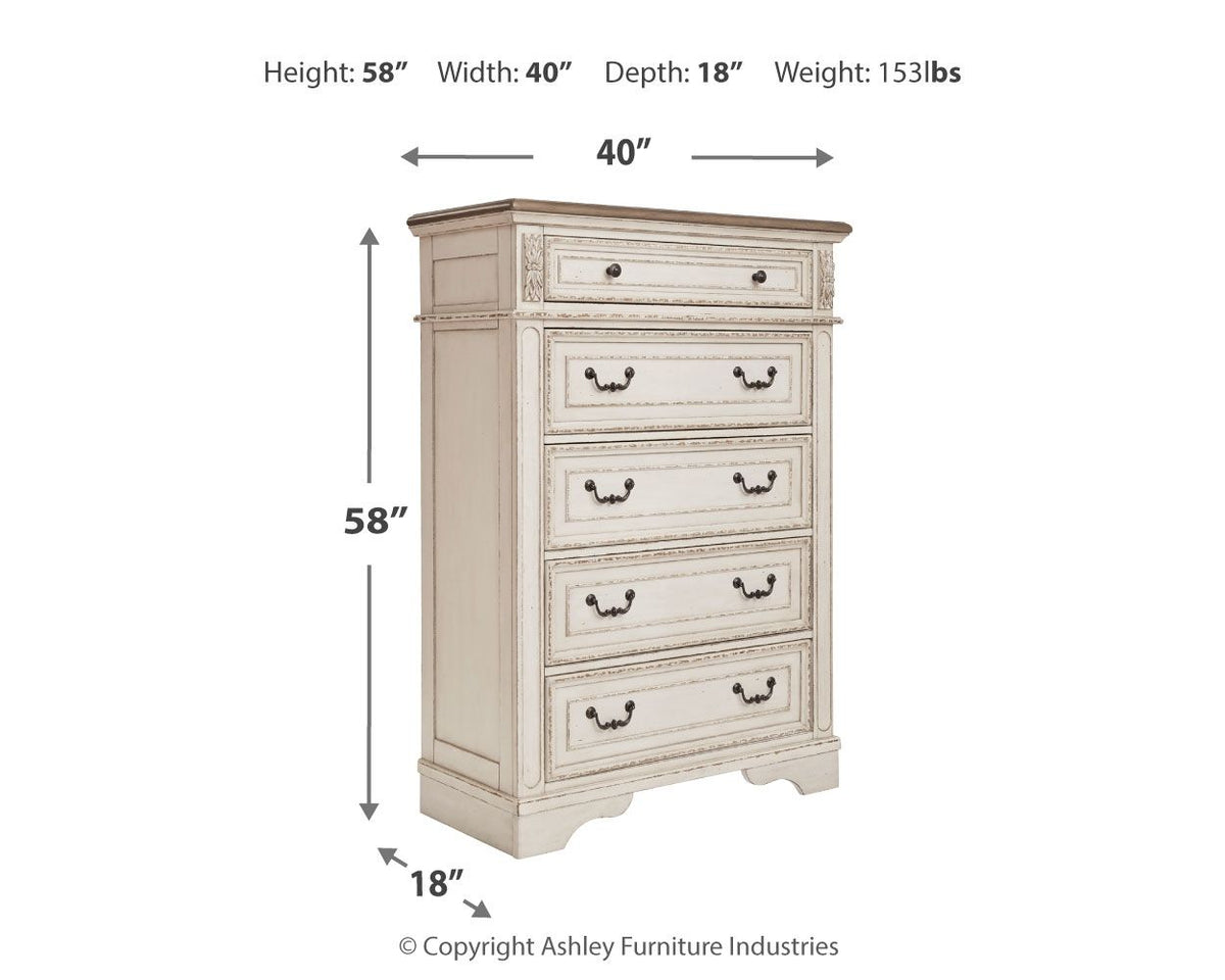 Realyn - Five Drawer Chest - White / Brown / Beige by Ashley – view 4