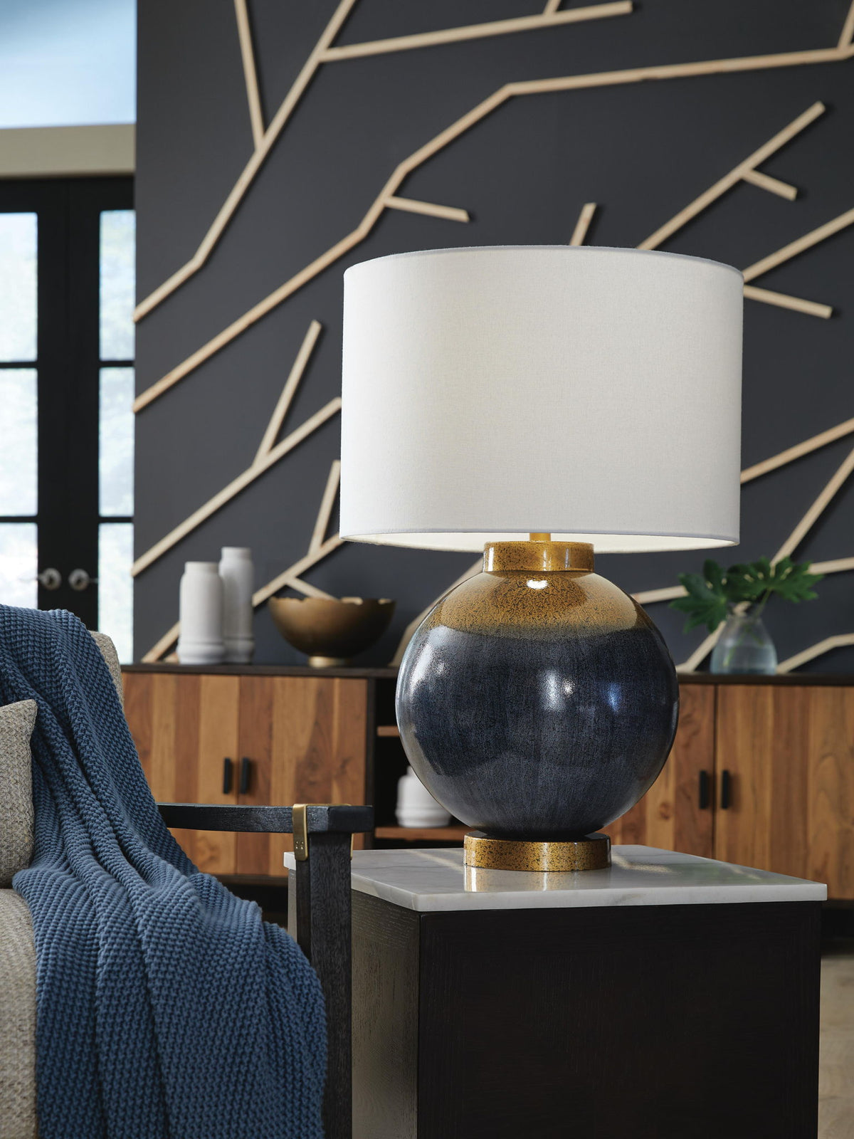Adara - Metal Table Lamp - Blue / Gold Finish by Ashley – view 4