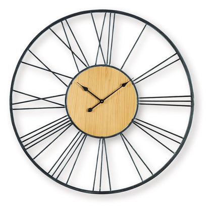 Brockett - Wall Clock - Black / Natural by Ashley – view 3