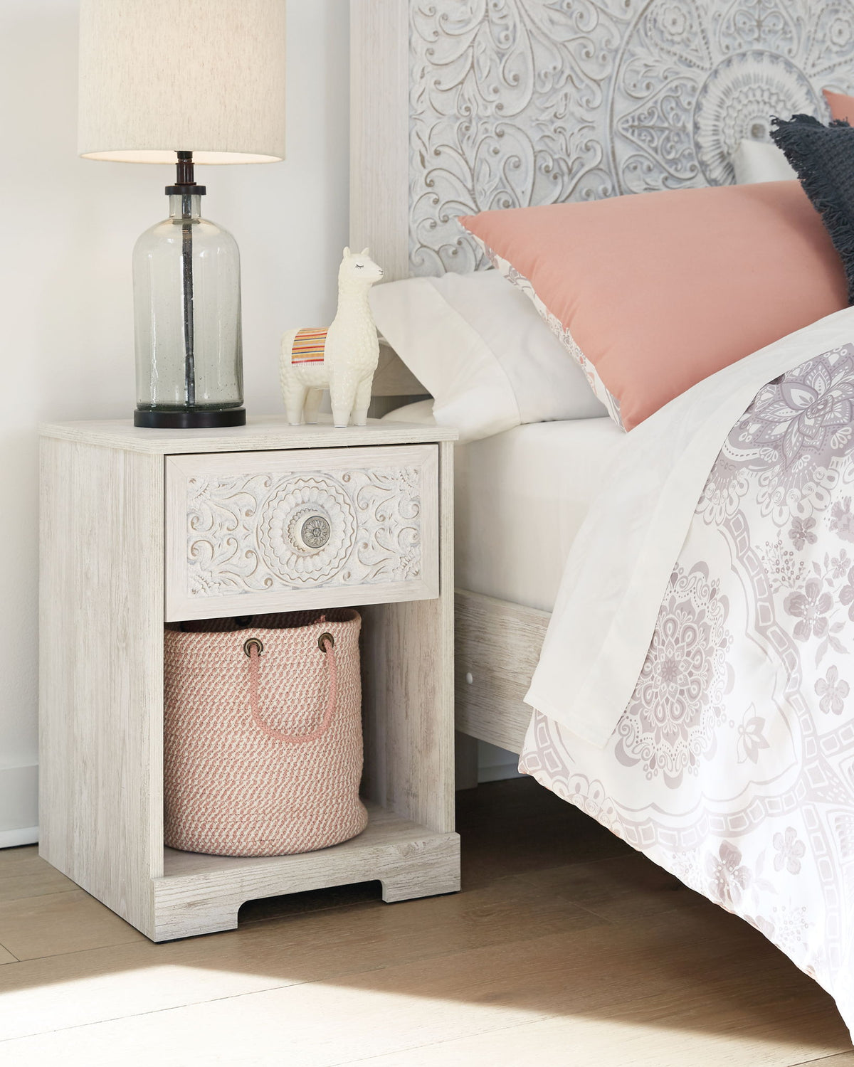 Paxberry - One Drawer Night Stand - Open Cubby - Whitewash by Ashley – view 3