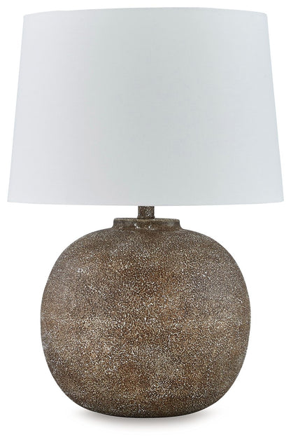 Neavesboro - Metal Table Lamp - Antique Brown / White by Ashley – Table Lamps