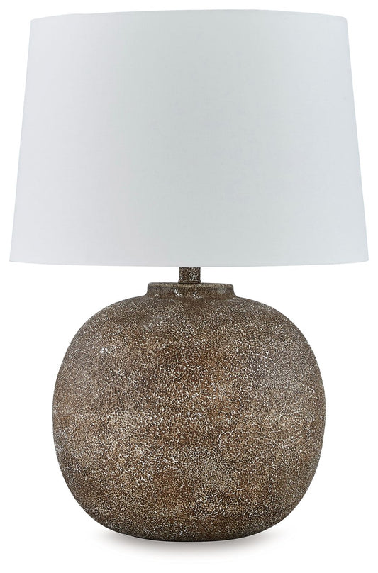 Neavesboro - Metal Table Lamp - Antique Brown / White by Ashley – Table Lamps