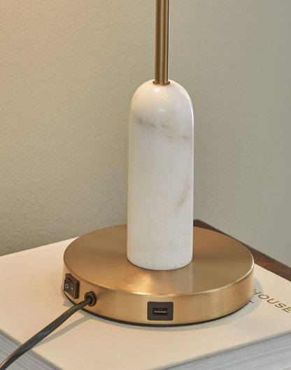 Rowleigh - Marble Desk Lamp - Gold Finish / White by Ashley – view 4