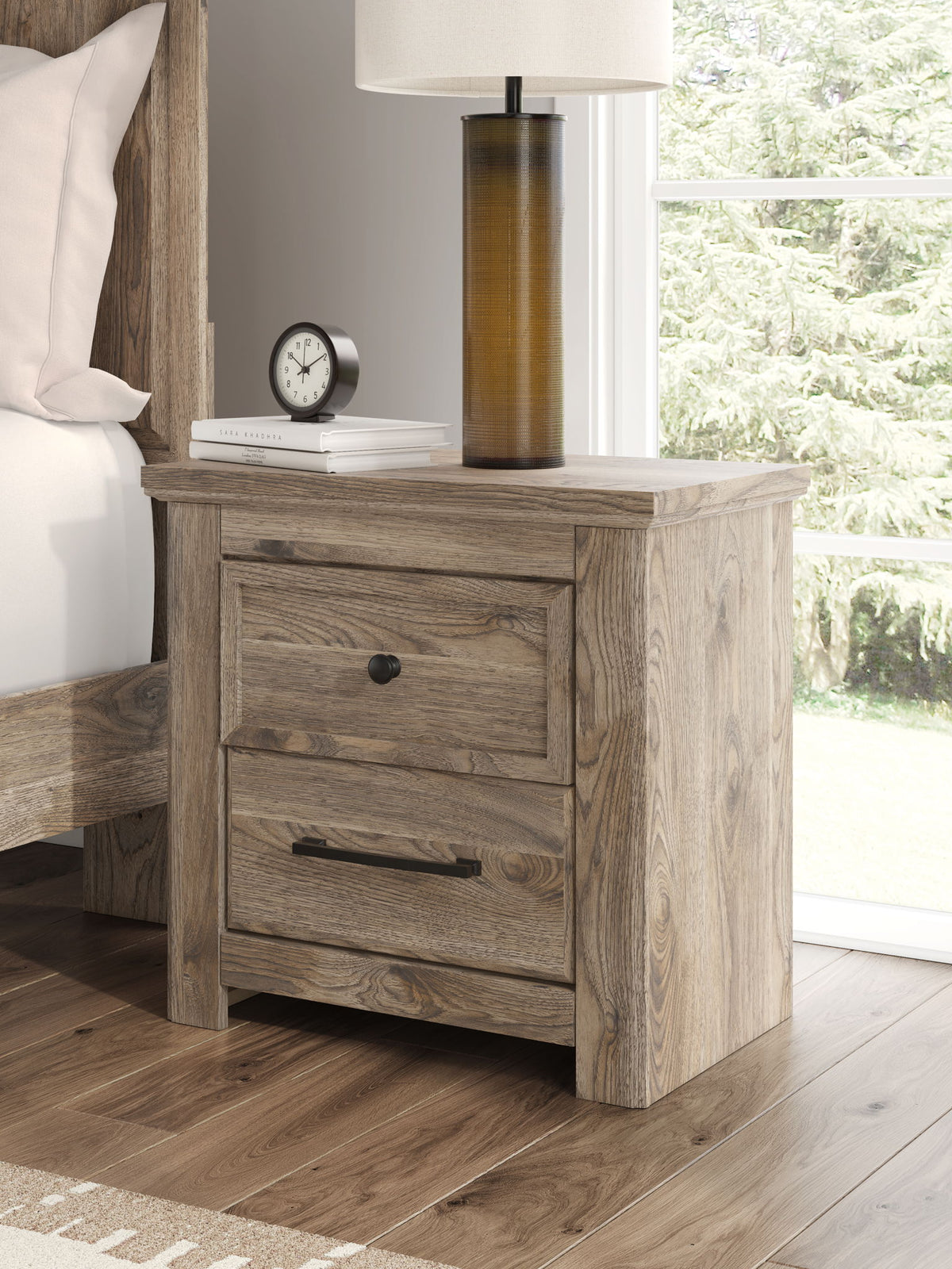 Rusticott - Two Drawer Night Stand - Brown by Ashley – Nightstands w/ Charging Stations