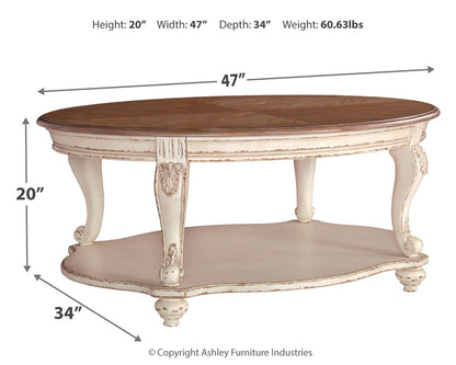 Realyn - Oval Cocktail Table - White / Brown by Ashley – view 4