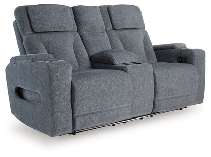 Studio Cave - Power Reclining Loveseat with Console - Steel by Ashley – Reclining Loveseats