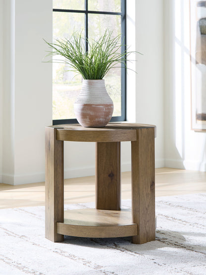 Flangren - Round End Table - Light Brown by Ashley – view 3
