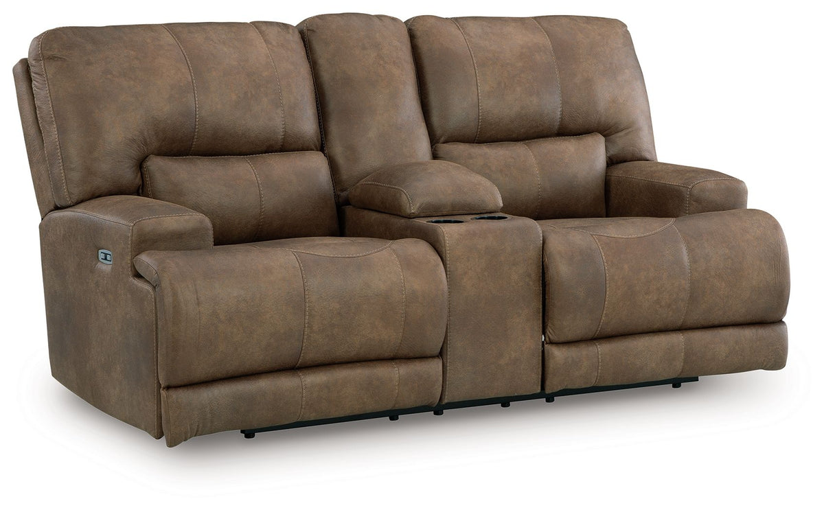 Beckley Place - Power Reclining Loveseat With Console / Adjustable Headrest - Earth by Ashley – Reclining Loveseats