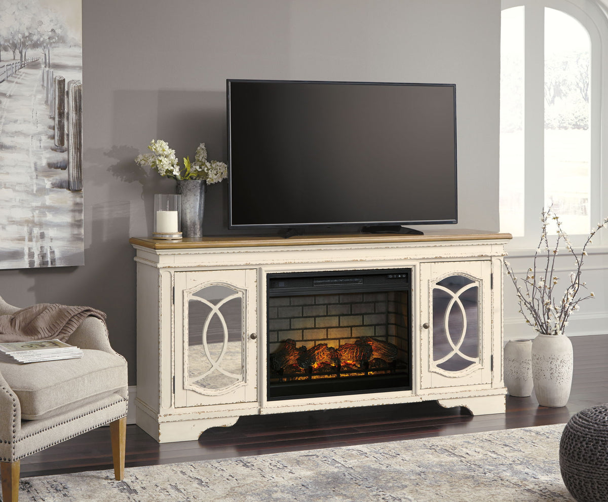 Realyn - 2 Pc. - 74" TV Stand With Electric Infrared Fireplace Insert - Chipped White by Ashley – view 4
