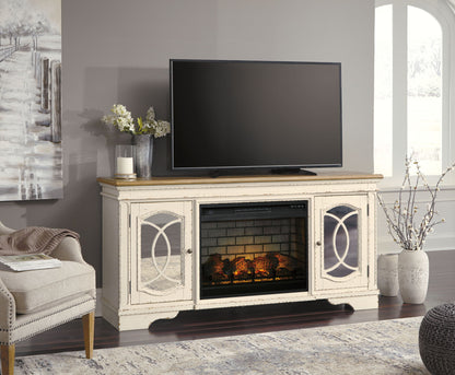 Realyn - 2 Pc. - 74" TV Stand With Electric Infrared Fireplace Insert - Chipped White by Ashley – view 4