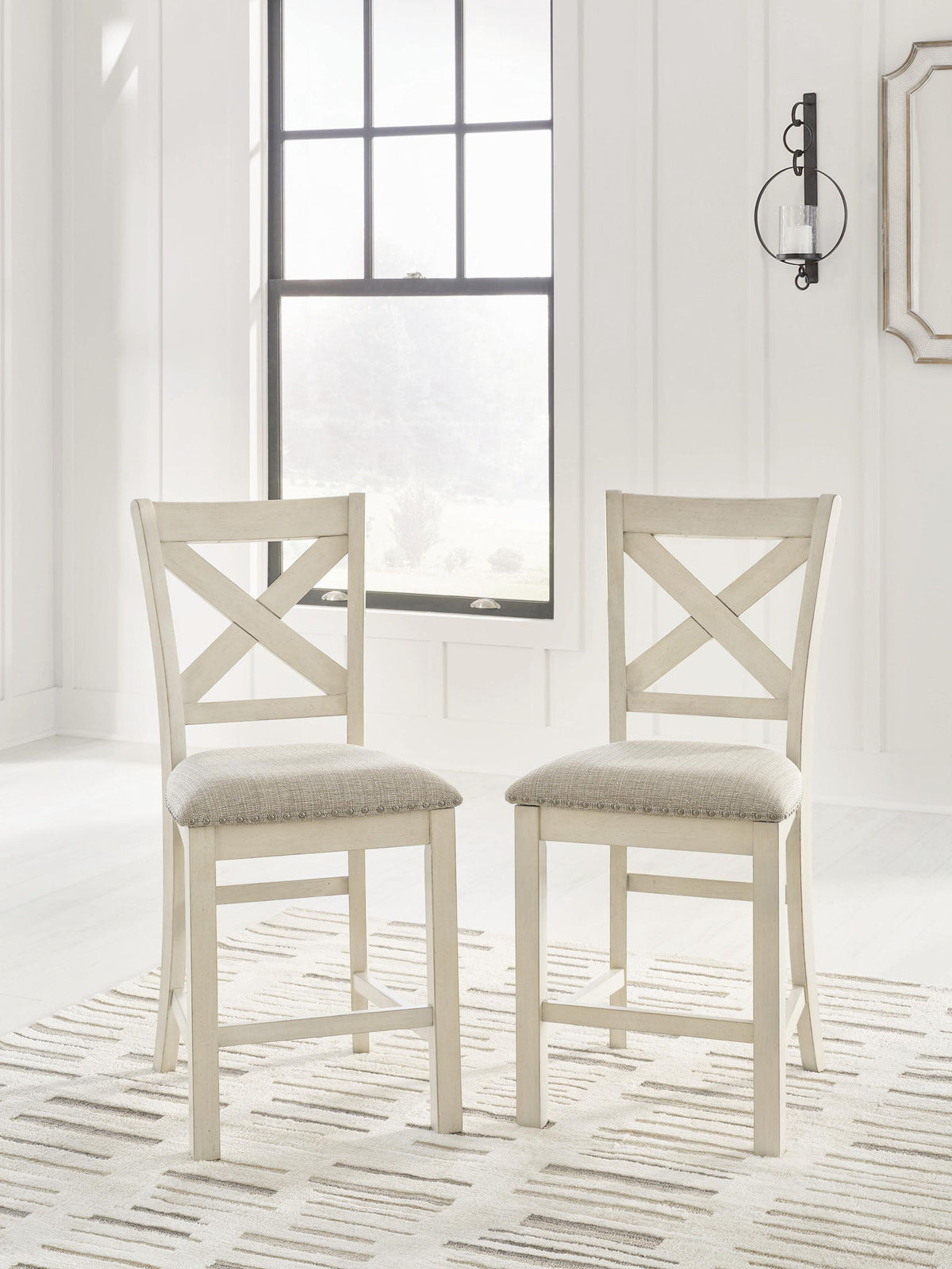Robbinsdale - Upholstered Barstool (Set of 2) - Antique White by Ashley – view 3