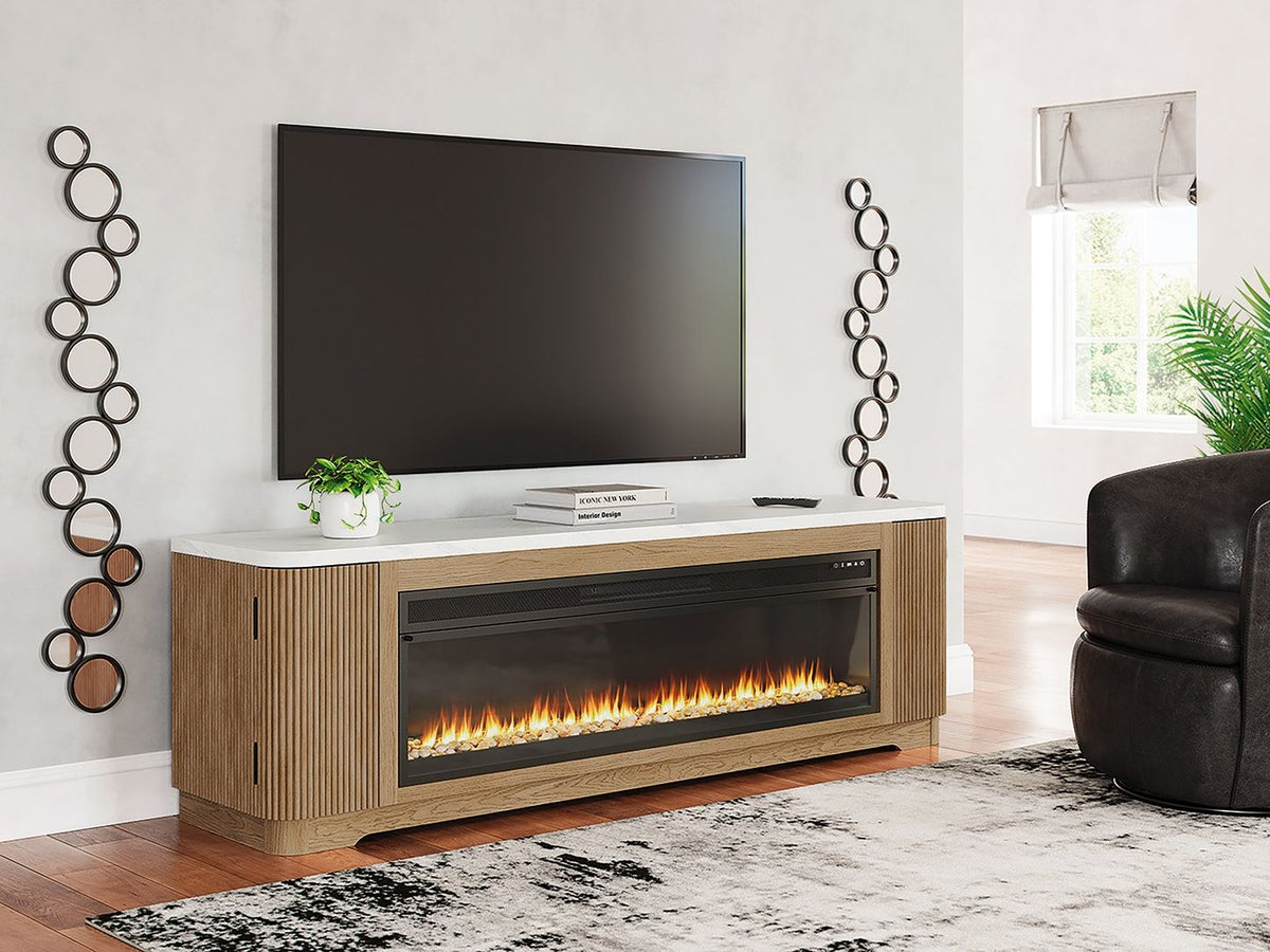 Camdill - 80" TV Stand With Electric Fireplace - Light Brown by Ashley – Fireplace TV Stands