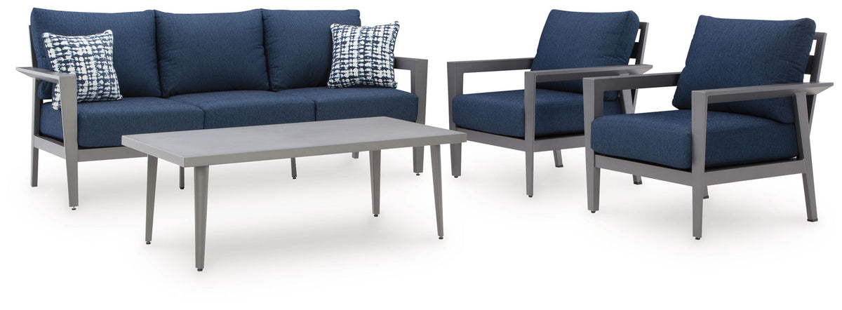 Gali - Sofa / Chairs / Table Set (Set of 4) - Gray / Blue by Ashley – view 3