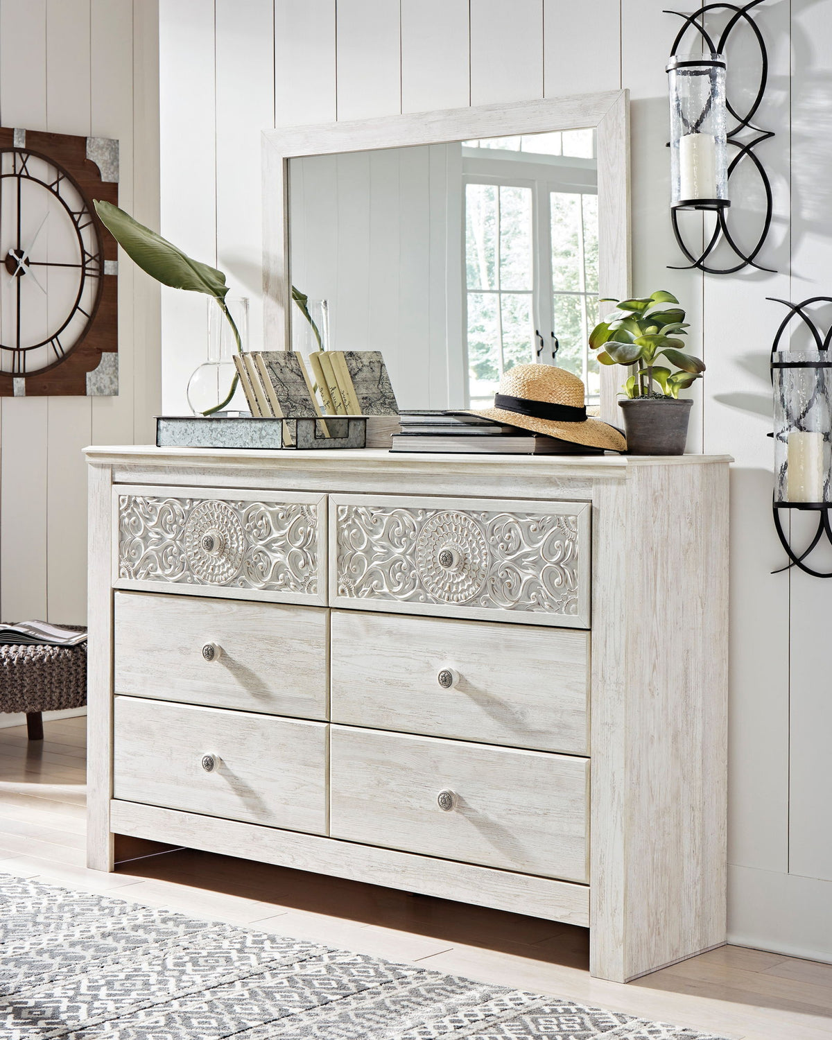 Paxberry - Dresser, Mirror - Medallion Drawer Pulls - Whitewash by Ashley – view 3